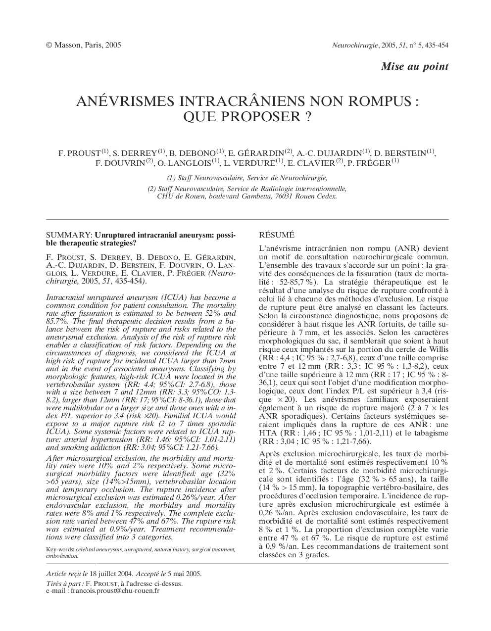 Anévrismes intracrÃ¢niens non rompus : que proposer ?