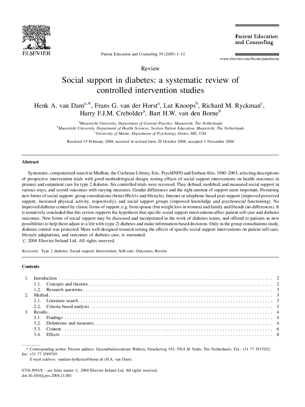 Social support in diabetes: a systematic review of controlled intervention studies