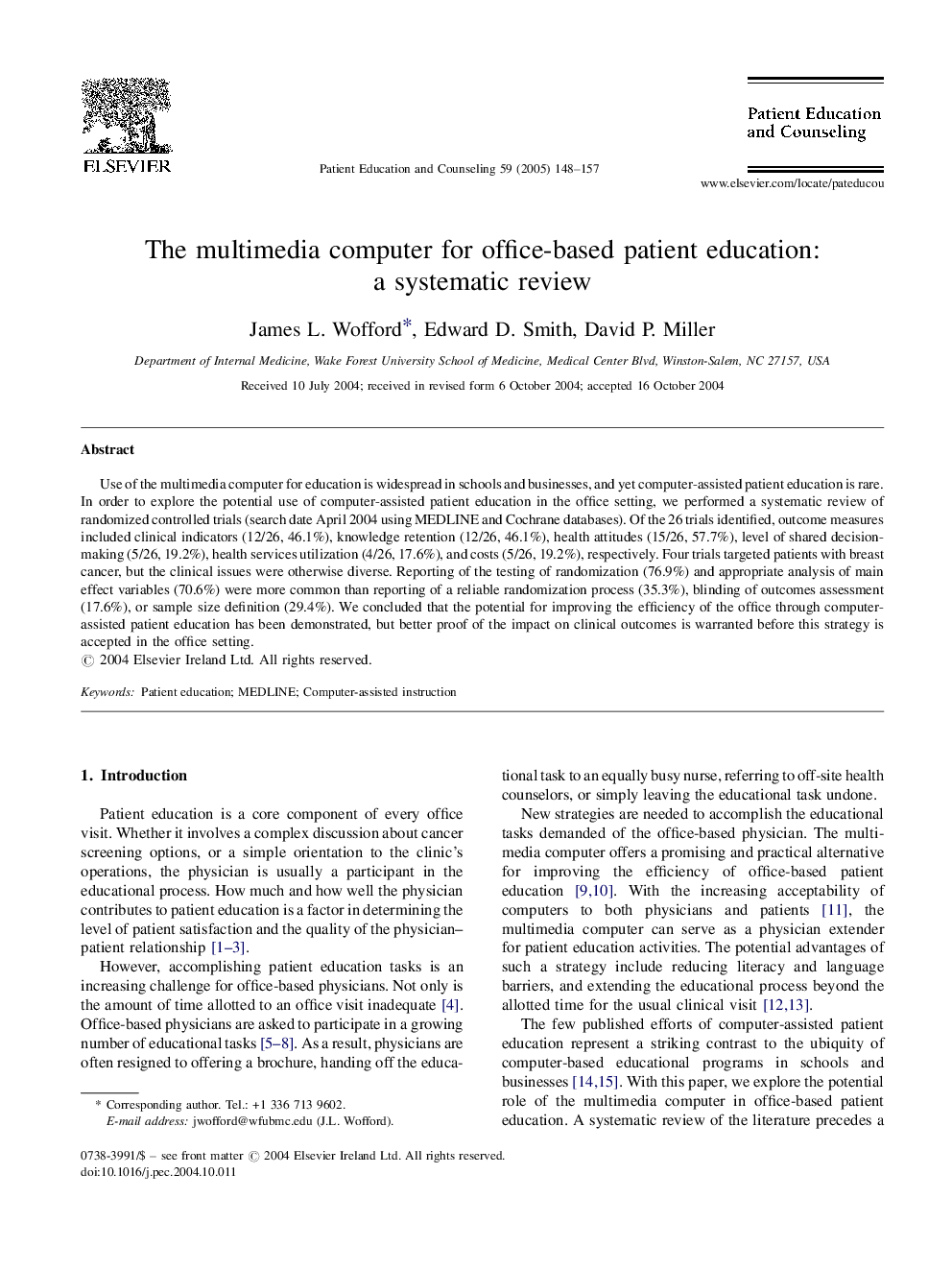 The multimedia computer for office-based patient education: a systematic review