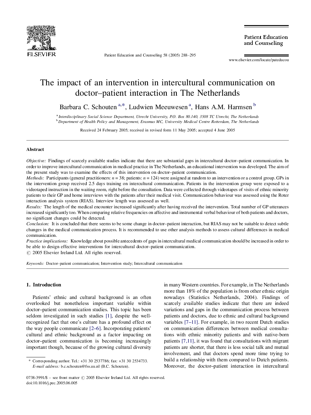 The impact of an intervention in intercultural communication on doctor-patient interaction in The Netherlands