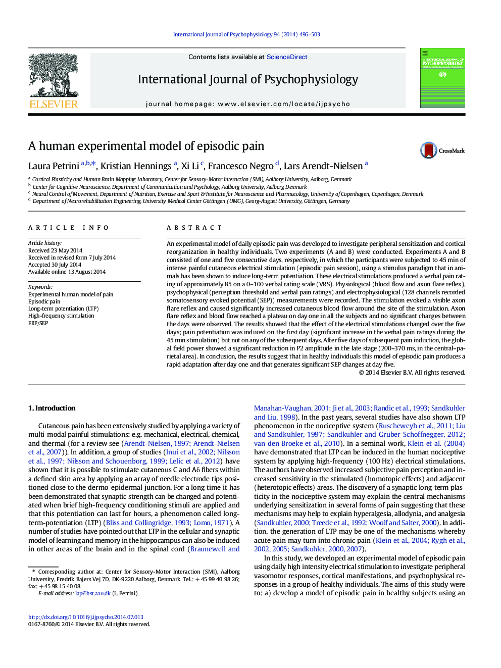 A human experimental model of episodic pain