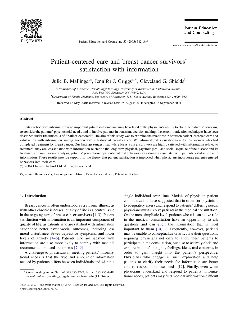 Patient-centered care and breast cancer survivors' satisfaction with information