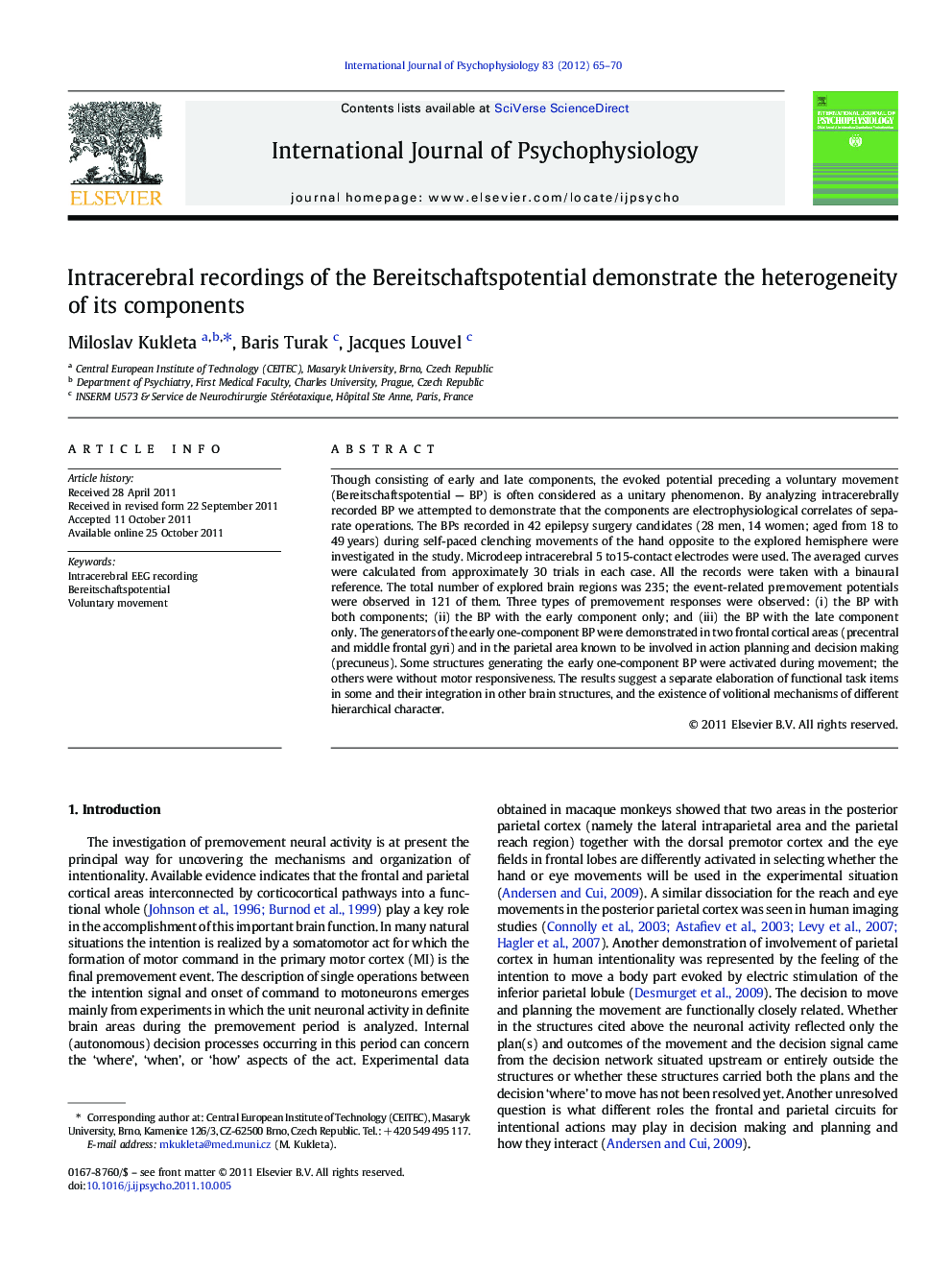 Intracerebral recordings of the Bereitschaftspotential demonstrate the heterogeneity of its components