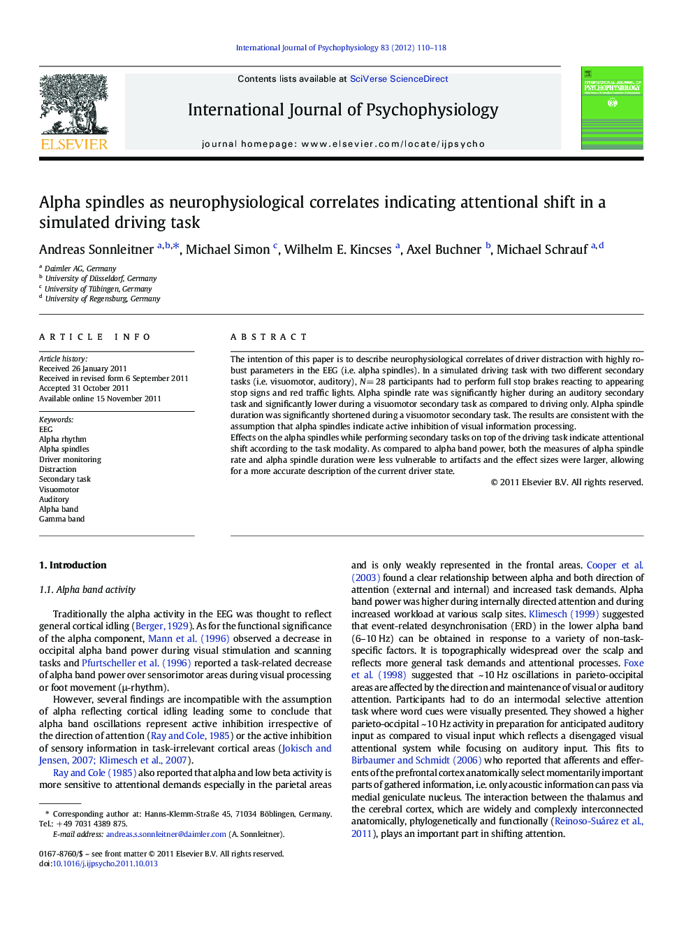 Alpha spindles as neurophysiological correlates indicating attentional shift in a simulated driving task