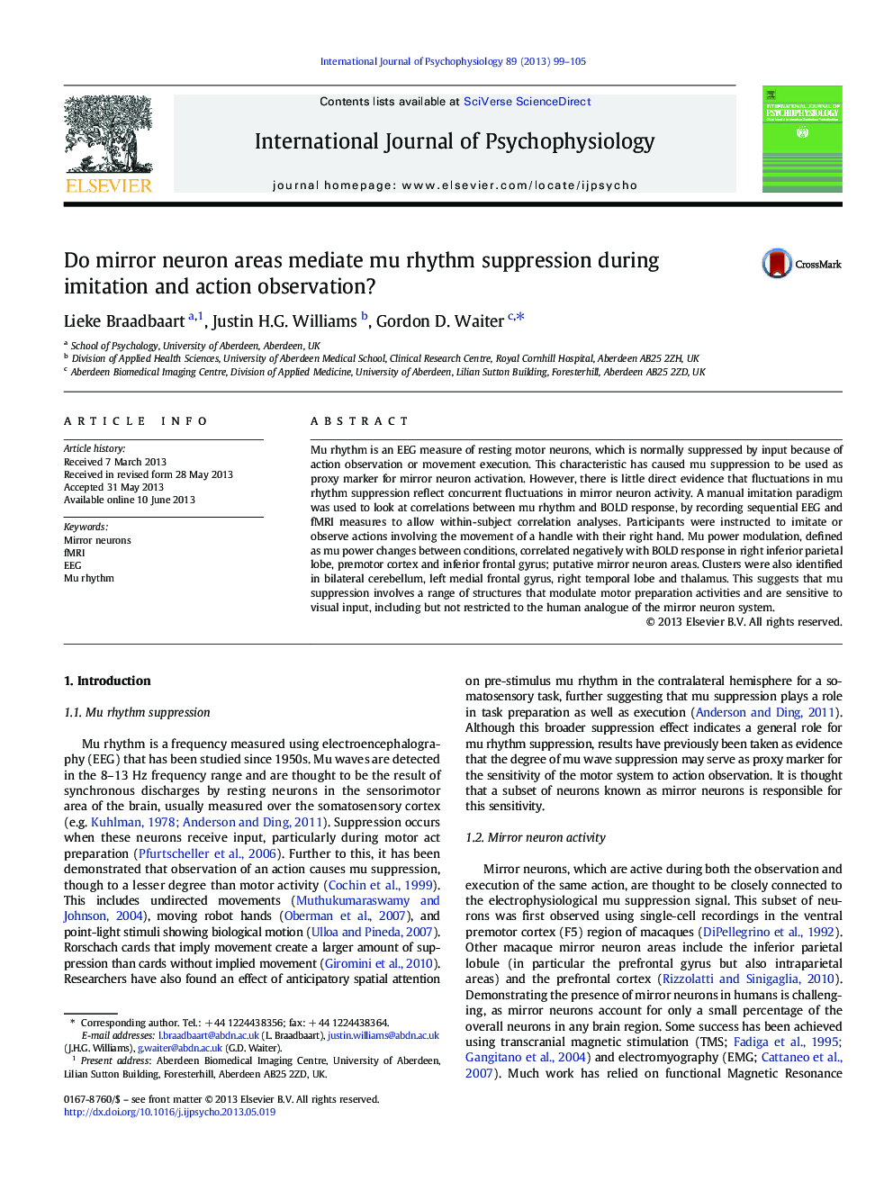 Do mirror neuron areas mediate mu rhythm suppression during imitation and action observation?