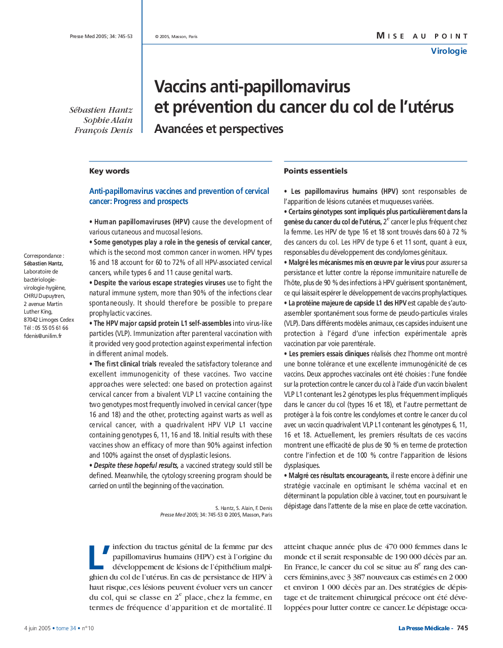 Vaccins anti-papillomavirus et prévention du cancer du col de l'utérus