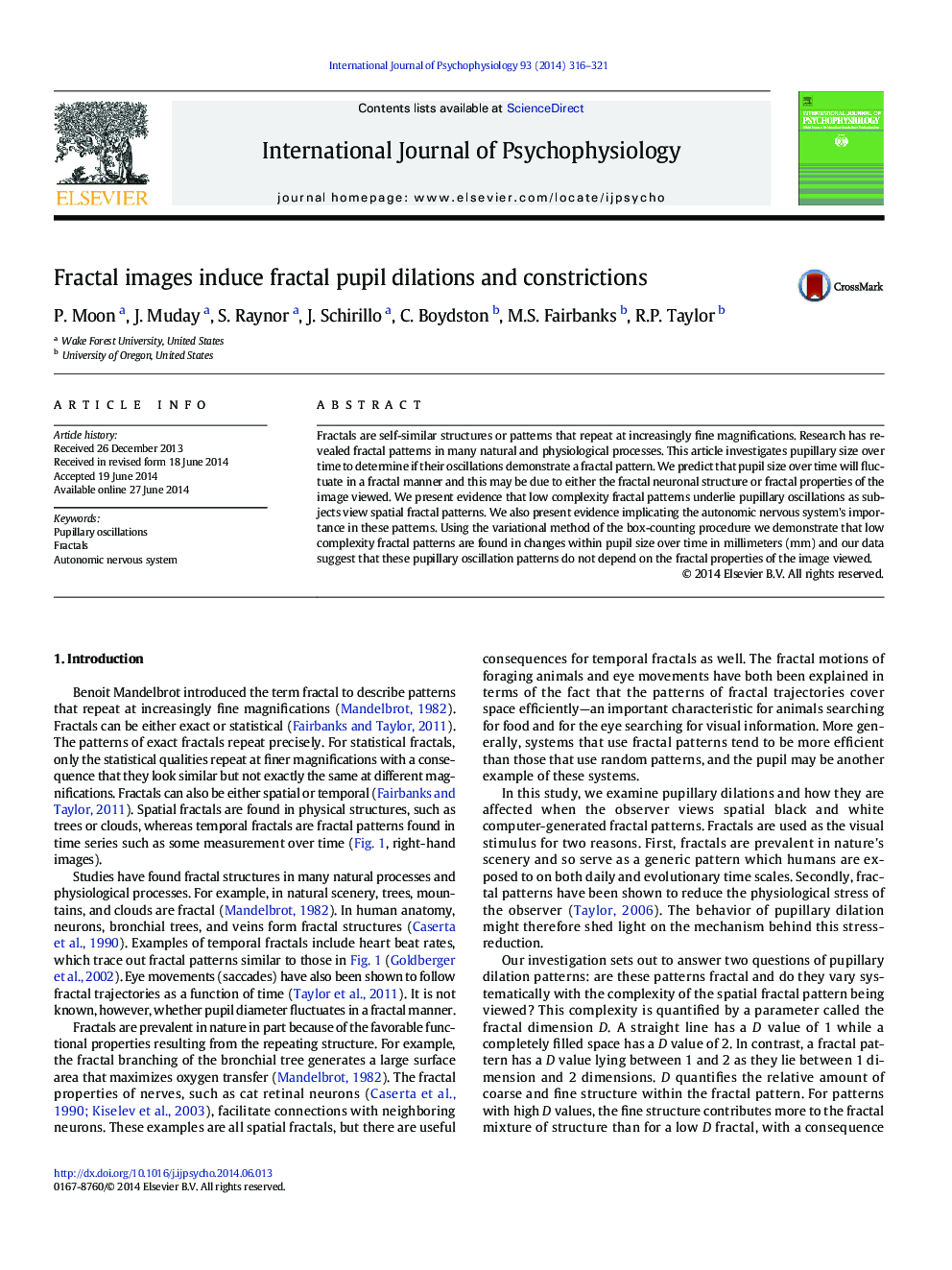 Fractal images induce fractal pupil dilations and constrictions