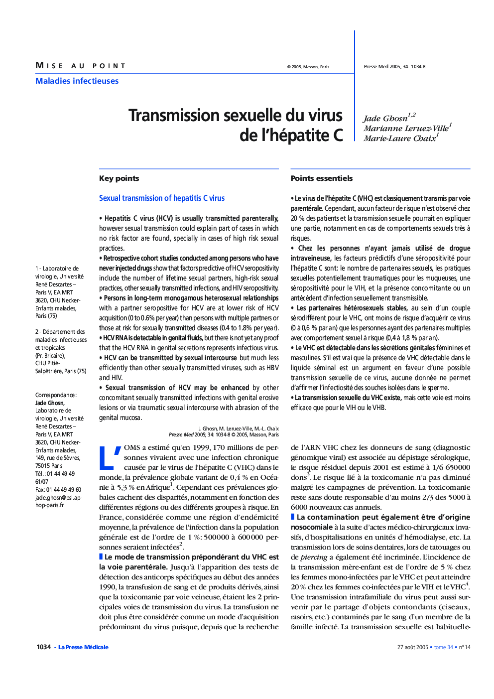 Transmission sexuelle du virus de l'hépatite C