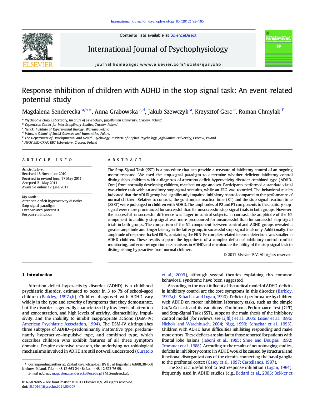 Response inhibition of children with ADHD in the stop-signal task: An event-related potential study