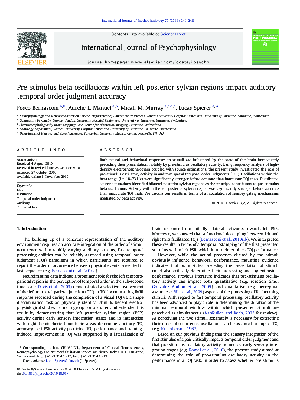 Pre-stimulus beta oscillations within left posterior sylvian regions impact auditory temporal order judgment accuracy