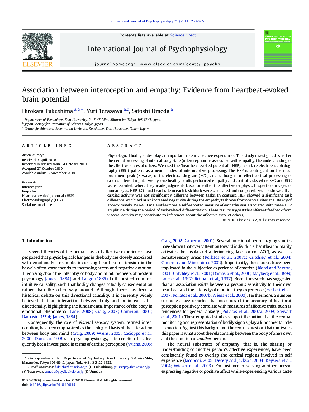 Association between interoception and empathy: Evidence from heartbeat-evoked brain potential