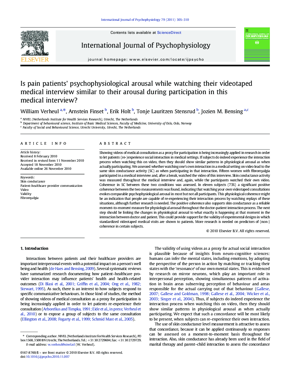 Is pain patients' psychophysiological arousal while watching their videotaped medical interview similar to their arousal during participation in this medical interview?