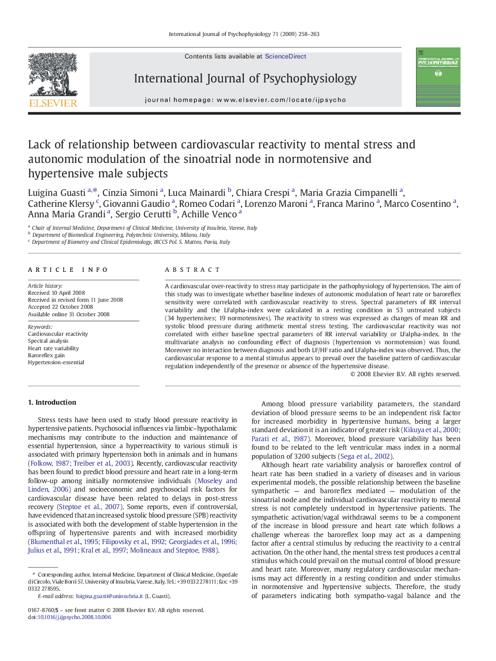 Lack of relationship between cardiovascular reactivity to mental stress and autonomic modulation of the sinoatrial node in normotensive and hypertensive male subjects