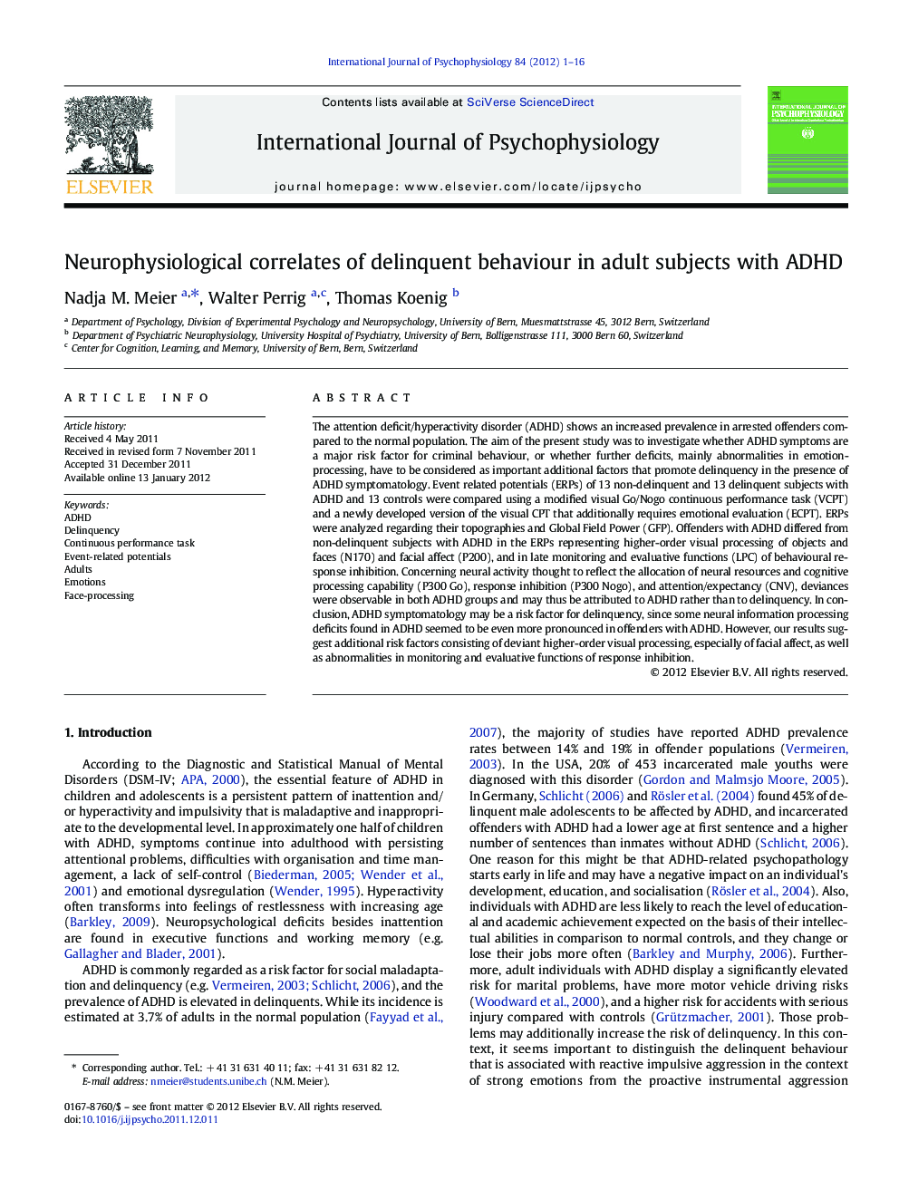 Neurophysiological correlates of delinquent behaviour in adult subjects with ADHD