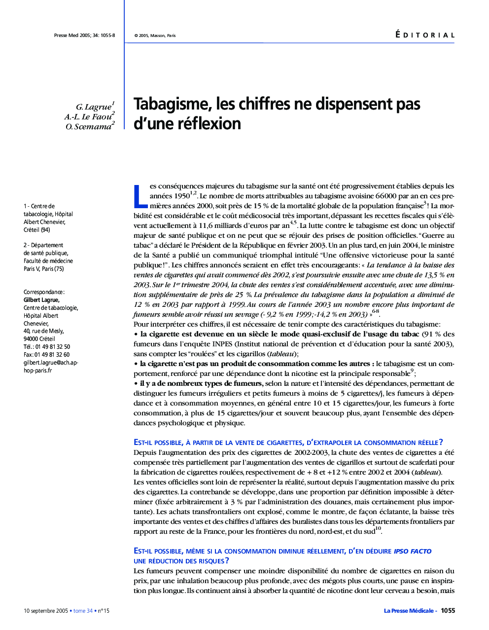 Tabagisme, les chiffres ne dispensent pas d'une réflexion