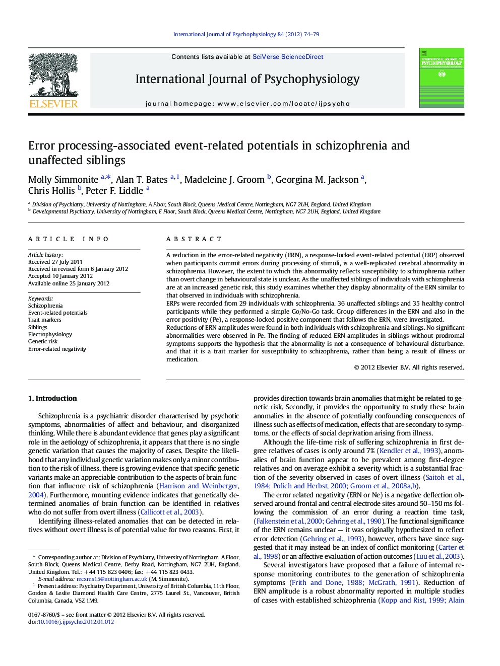 Error processing-associated event-related potentials in schizophrenia and unaffected siblings