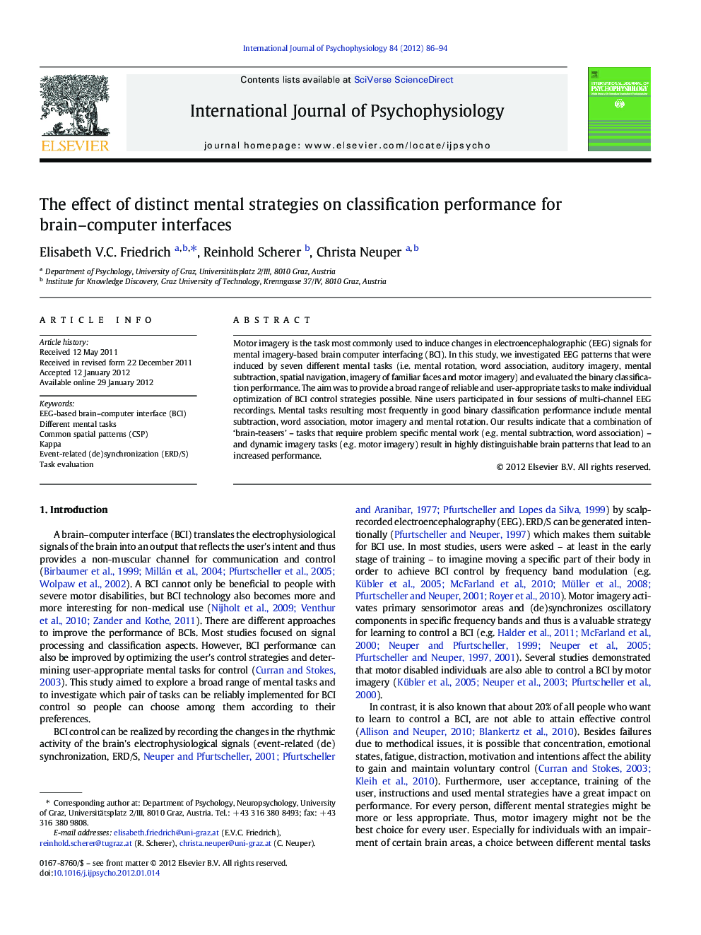 The effect of distinct mental strategies on classification performance for brain–computer interfaces