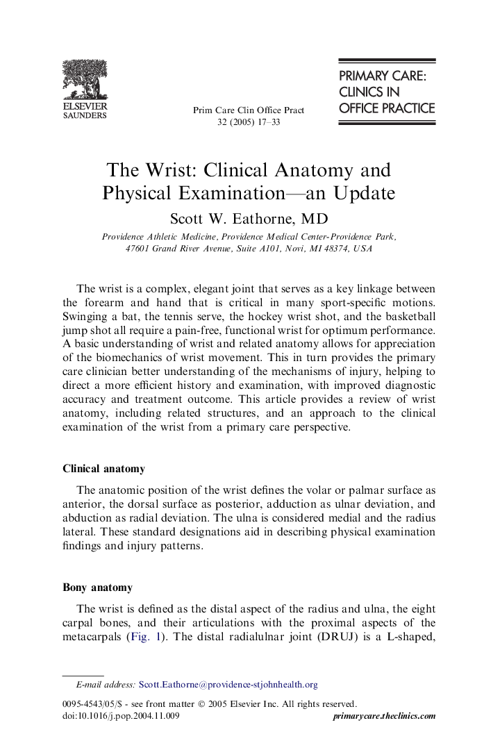 The Wrist: Clinical Anatomy and Physical Examination-an Update