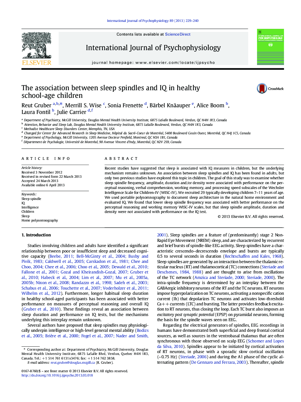 The association between sleep spindles and IQ in healthy school-age children