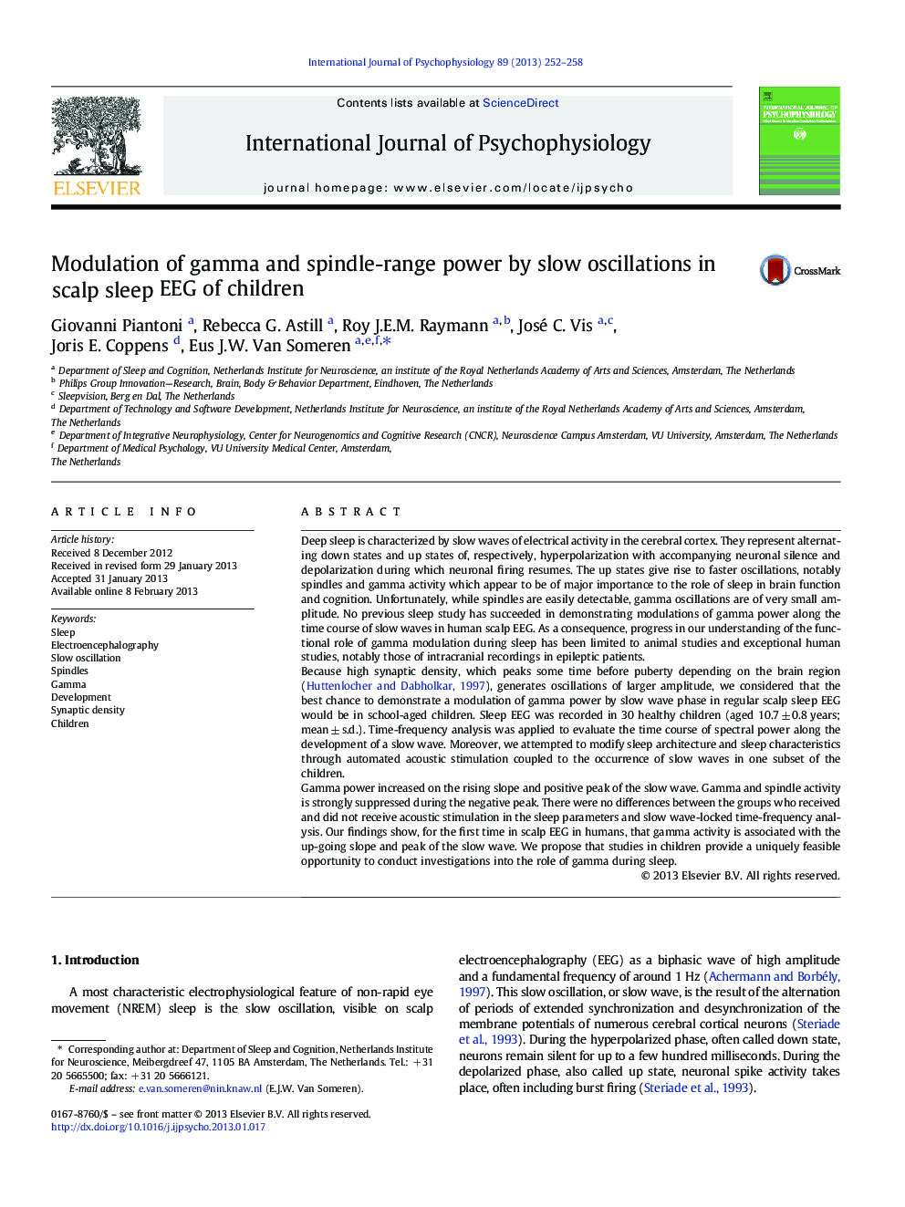 Modulation of gamma and spindle-range power by slow oscillations in scalp sleep EEG of children