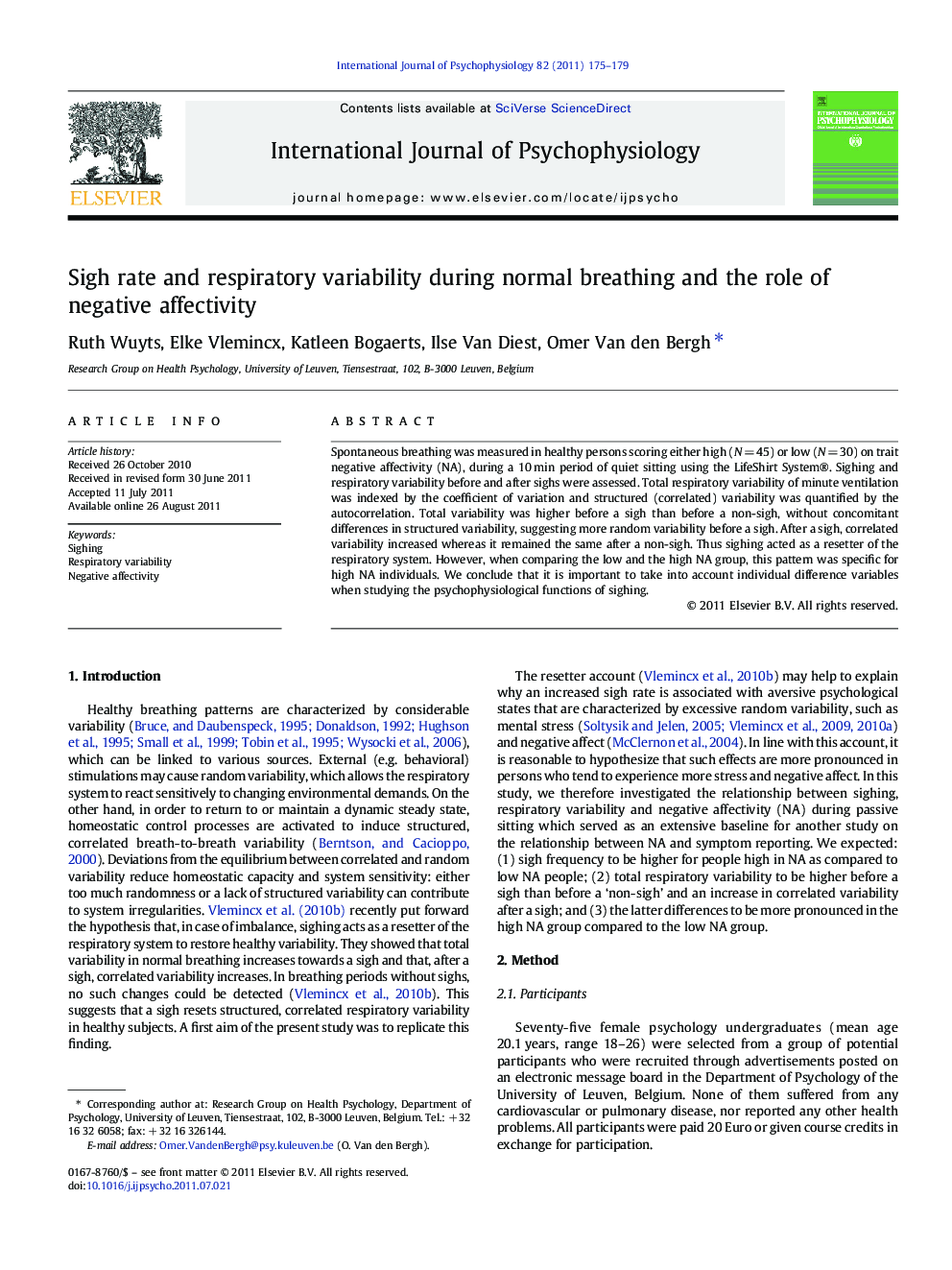 Sigh rate and respiratory variability during normal breathing and the role of negative affectivity