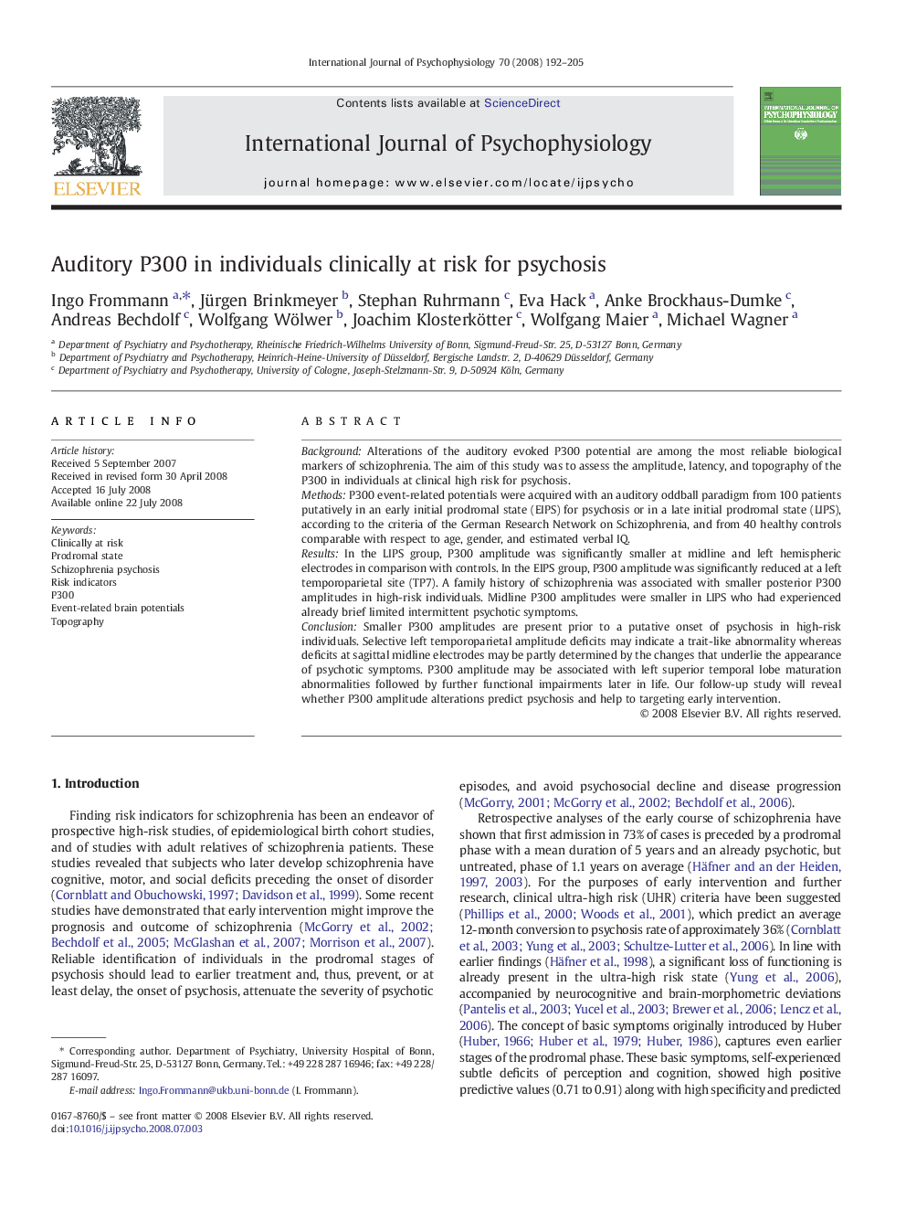 Auditory P300 in individuals clinically at risk for psychosis