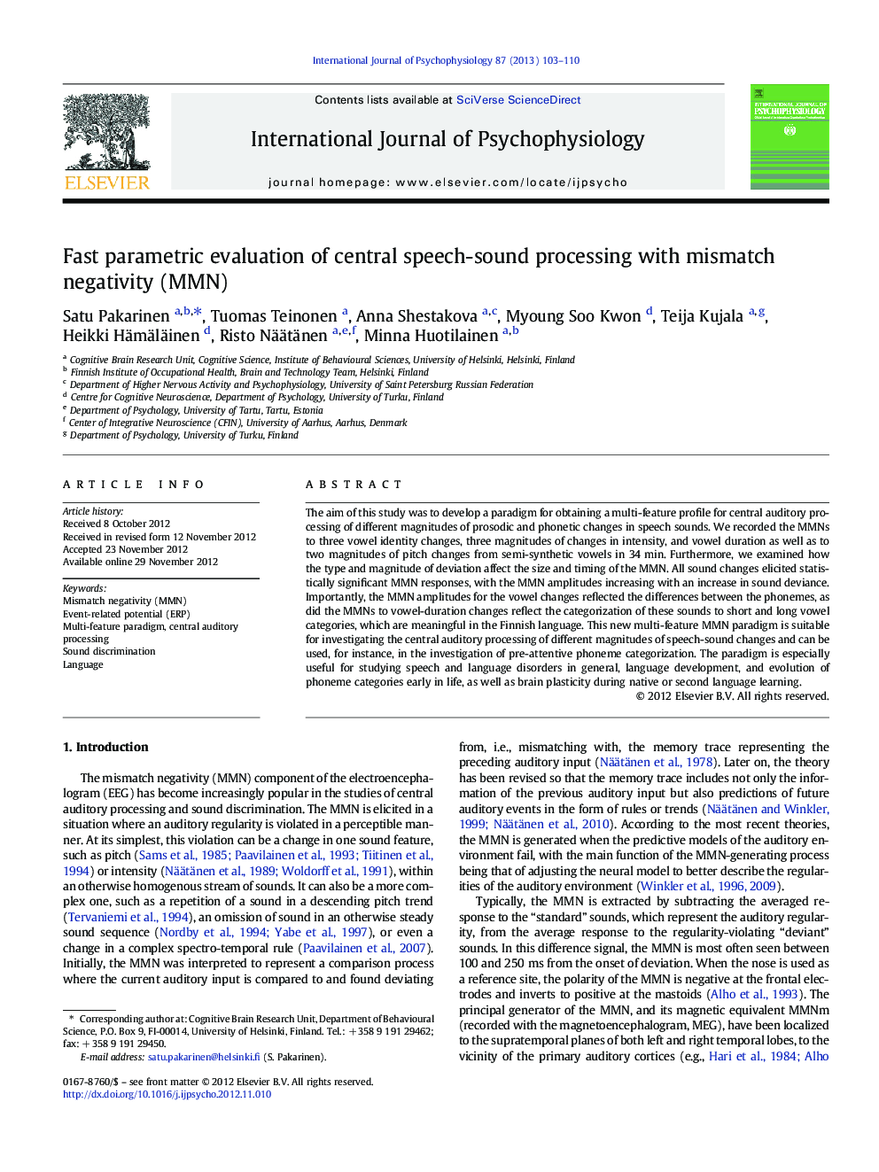 Fast parametric evaluation of central speech-sound processing with mismatch negativity (MMN)