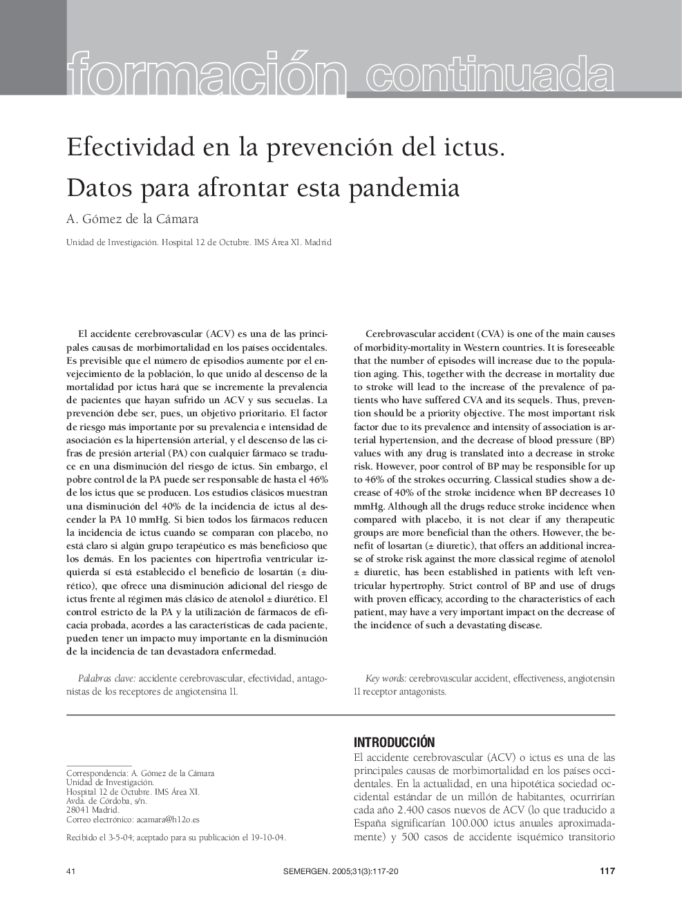 Efectividad en la prevención del ictus. Datos para afrontar esta pandemia