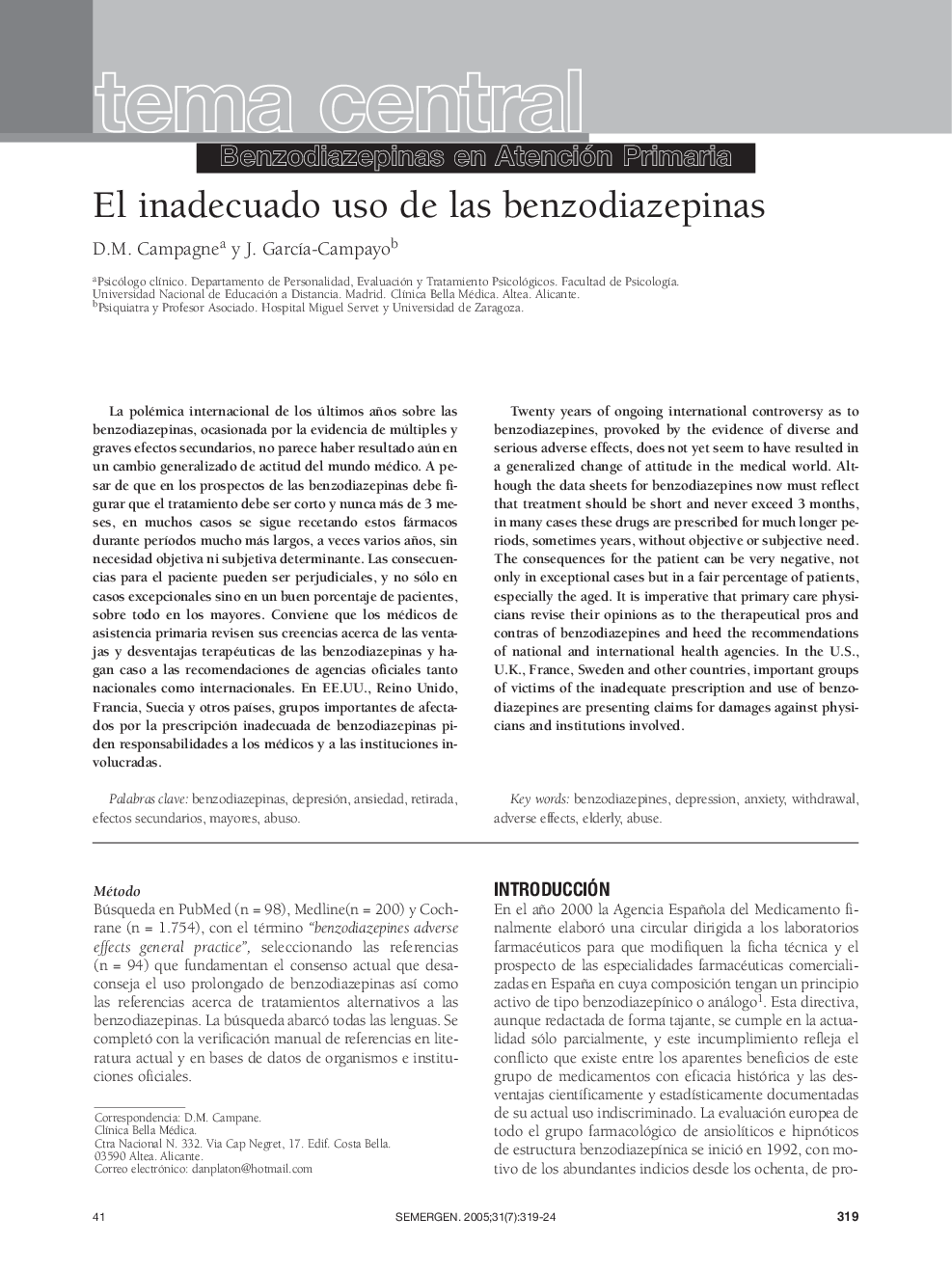 El inadecuado uso de las benzodiazepinas