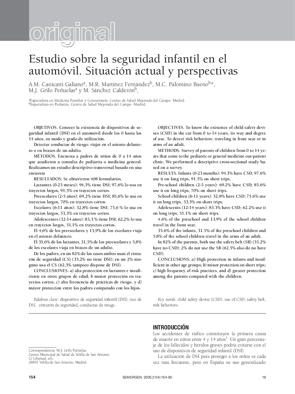 Estudio sobre la seguridad infantil en el automóvil. Situación actual y perspectivas