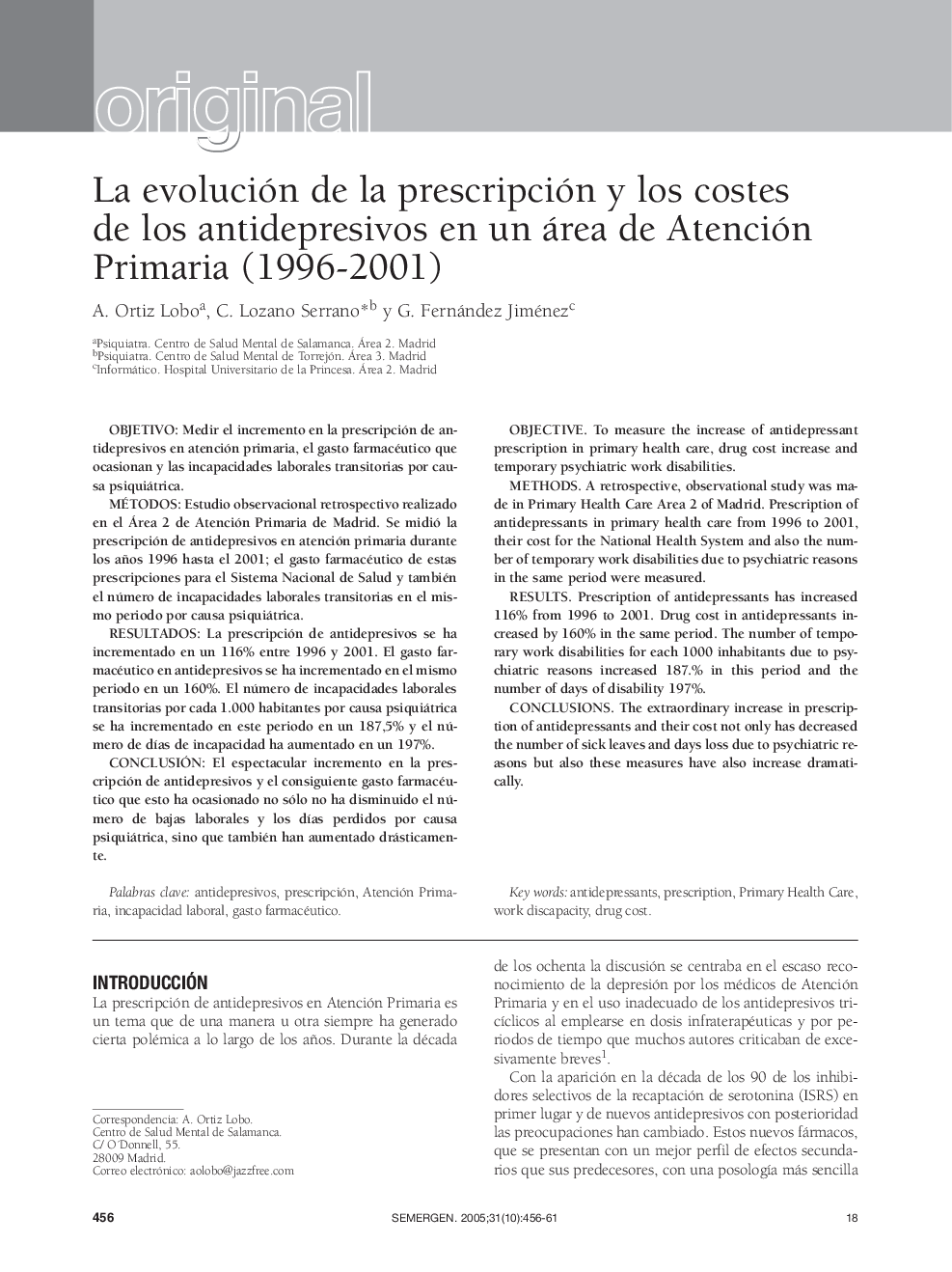 La evolución de la prescripción y los costes de los antidepresivos en un área de Atención Primaria (1996-2001)