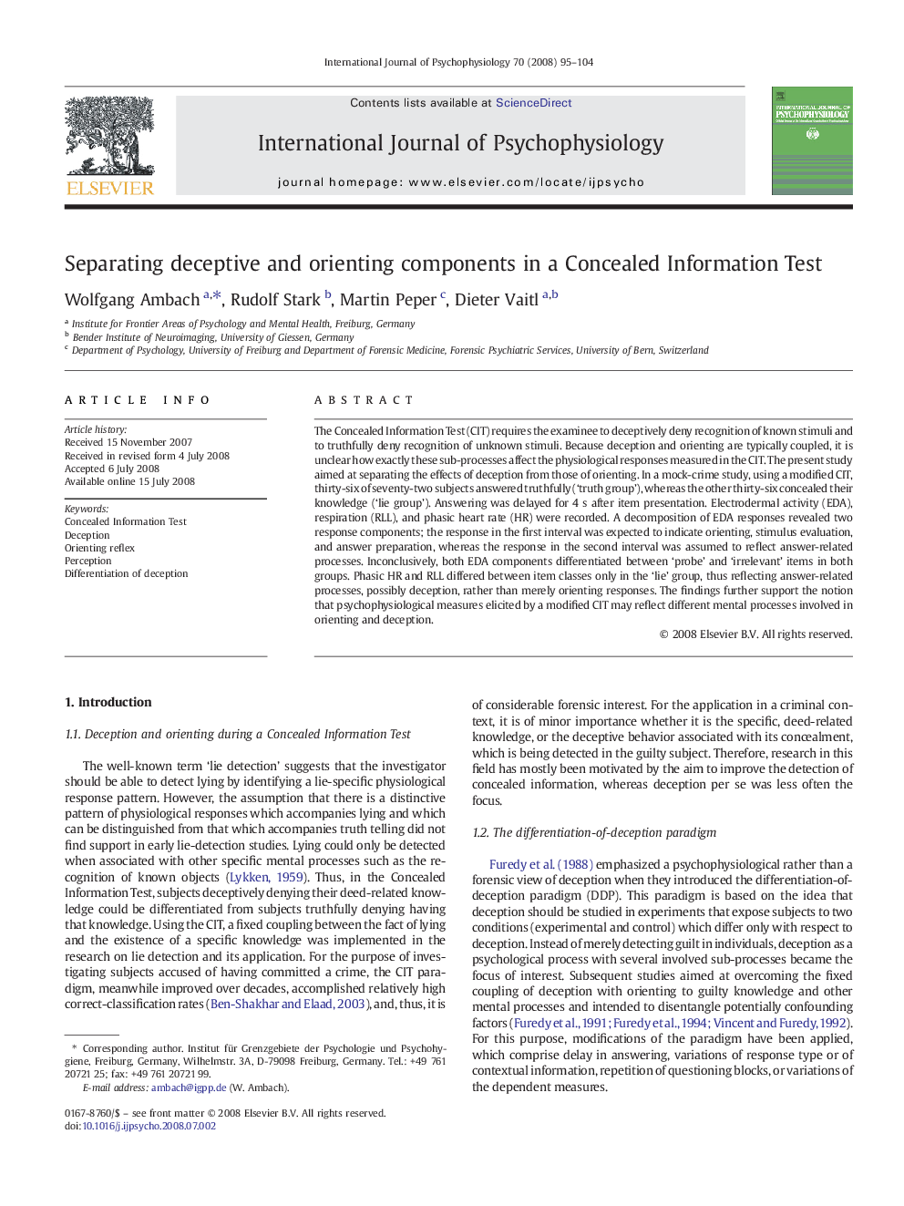 Separating deceptive and orienting components in a Concealed Information Test