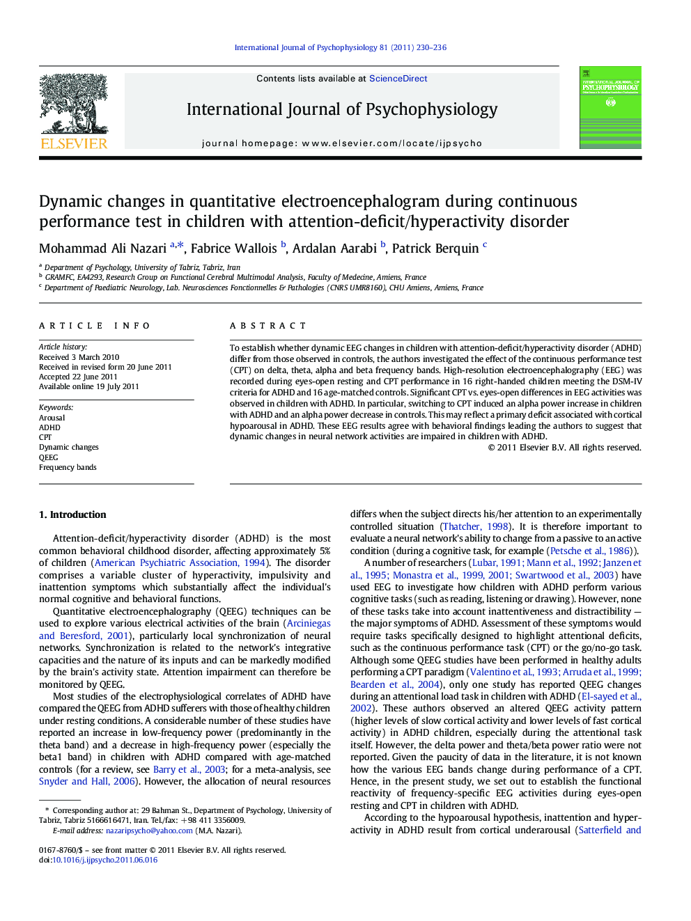 Dynamic changes in quantitative electroencephalogram during continuous performance test in children with attention-deficit/hyperactivity disorder