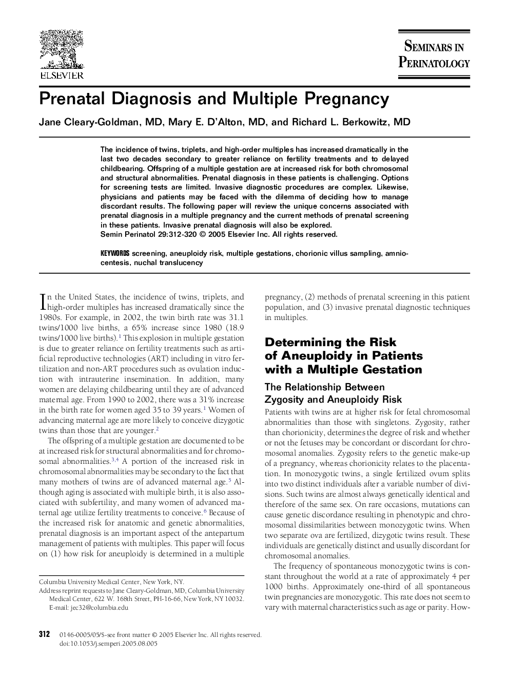 Prenatal Diagnosis and Multiple Pregnancy