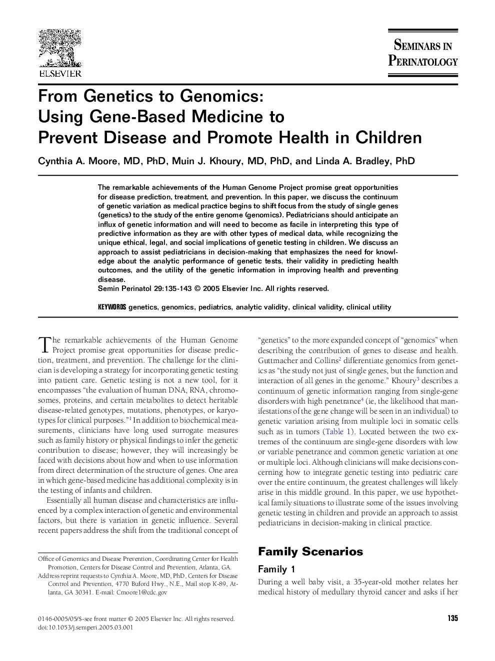 From Genetics to Genomics: Using Gene-Based Medicine to Prevent Disease and Promote Health in Children