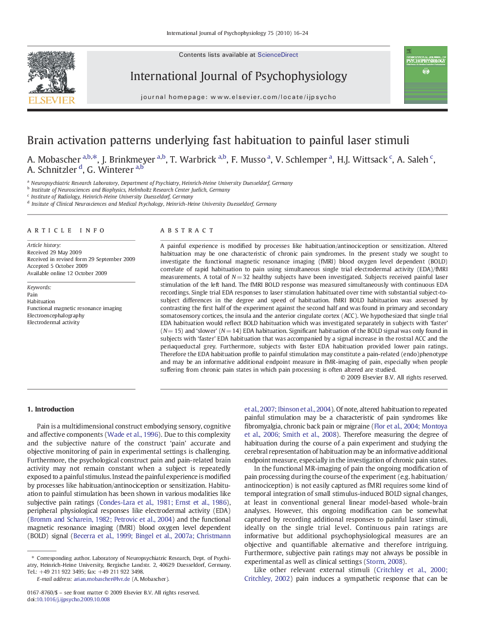 Brain activation patterns underlying fast habituation to painful laser stimuli