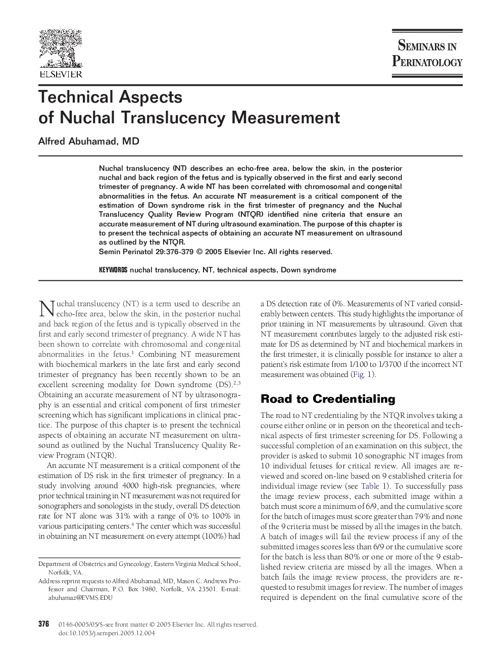 Technical Aspects of Nuchal Translucency Measurement