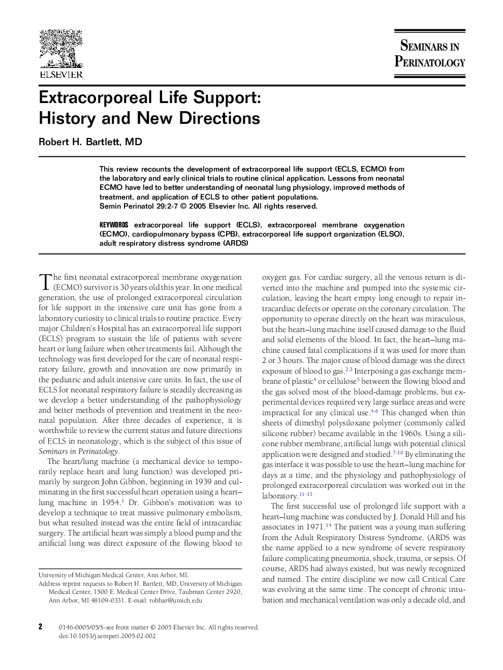 Extracorporeal life support: History and new directions