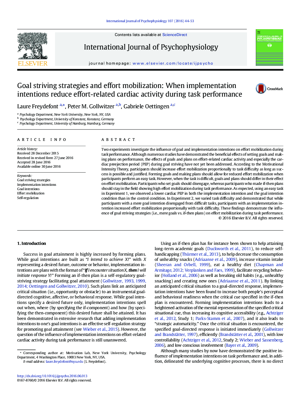 Goal striving strategies and effort mobilization: When implementation intentions reduce effort-related cardiac activity during task performance