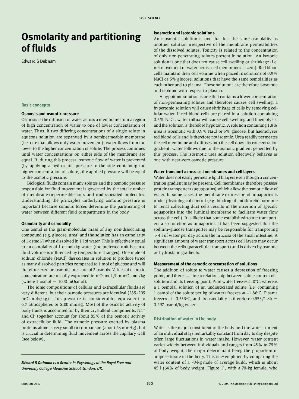 Osmolarity and partitioning of fluids