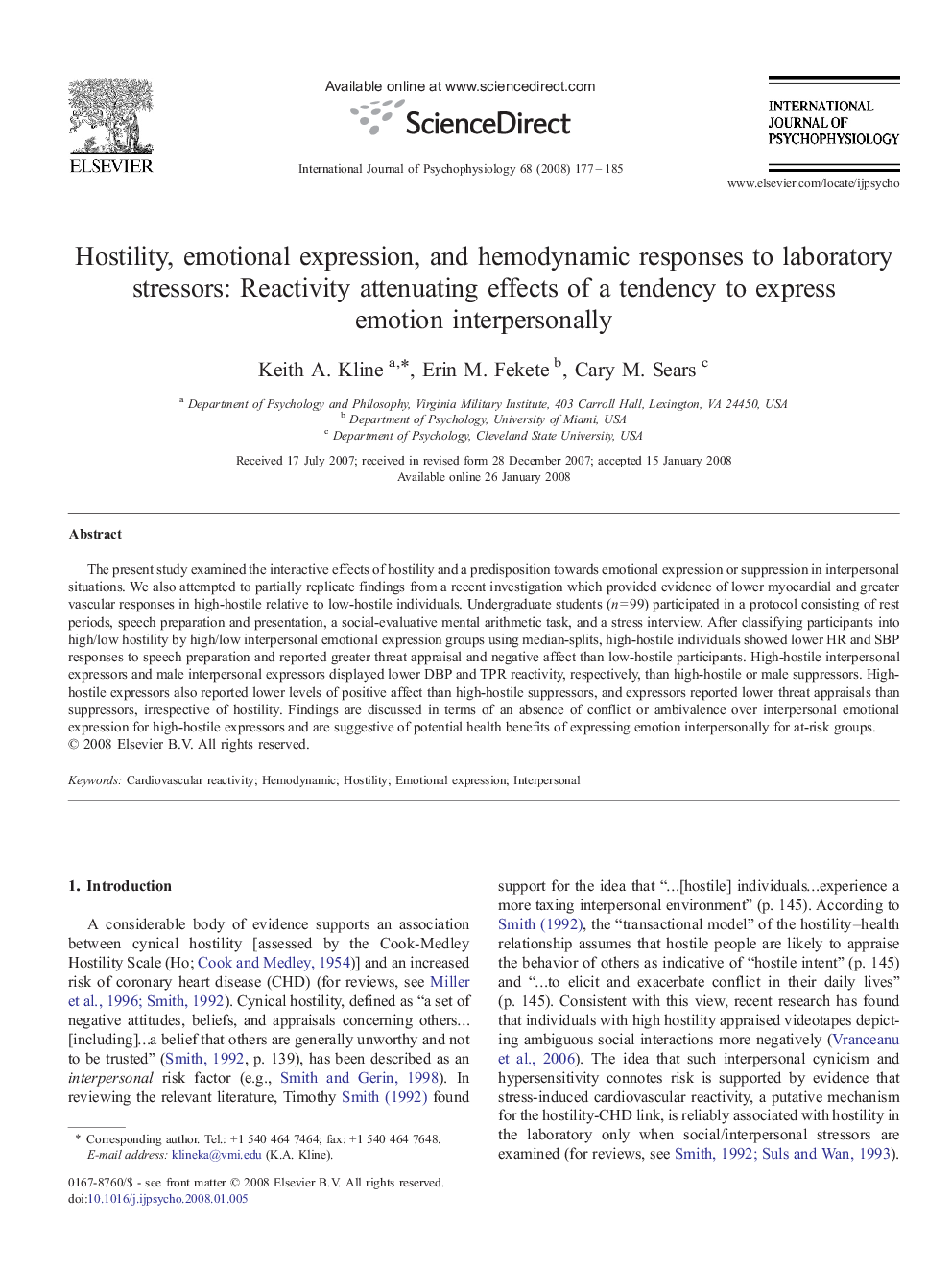 Hostility, emotional expression, and hemodynamic responses to laboratory stressors: Reactivity attenuating effects of a tendency to express emotion interpersonally