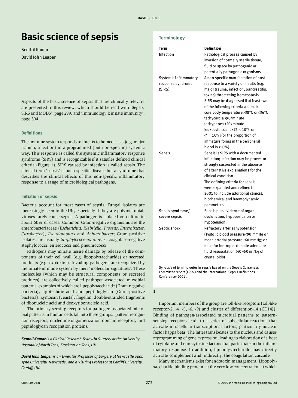 Basic science of sepsis