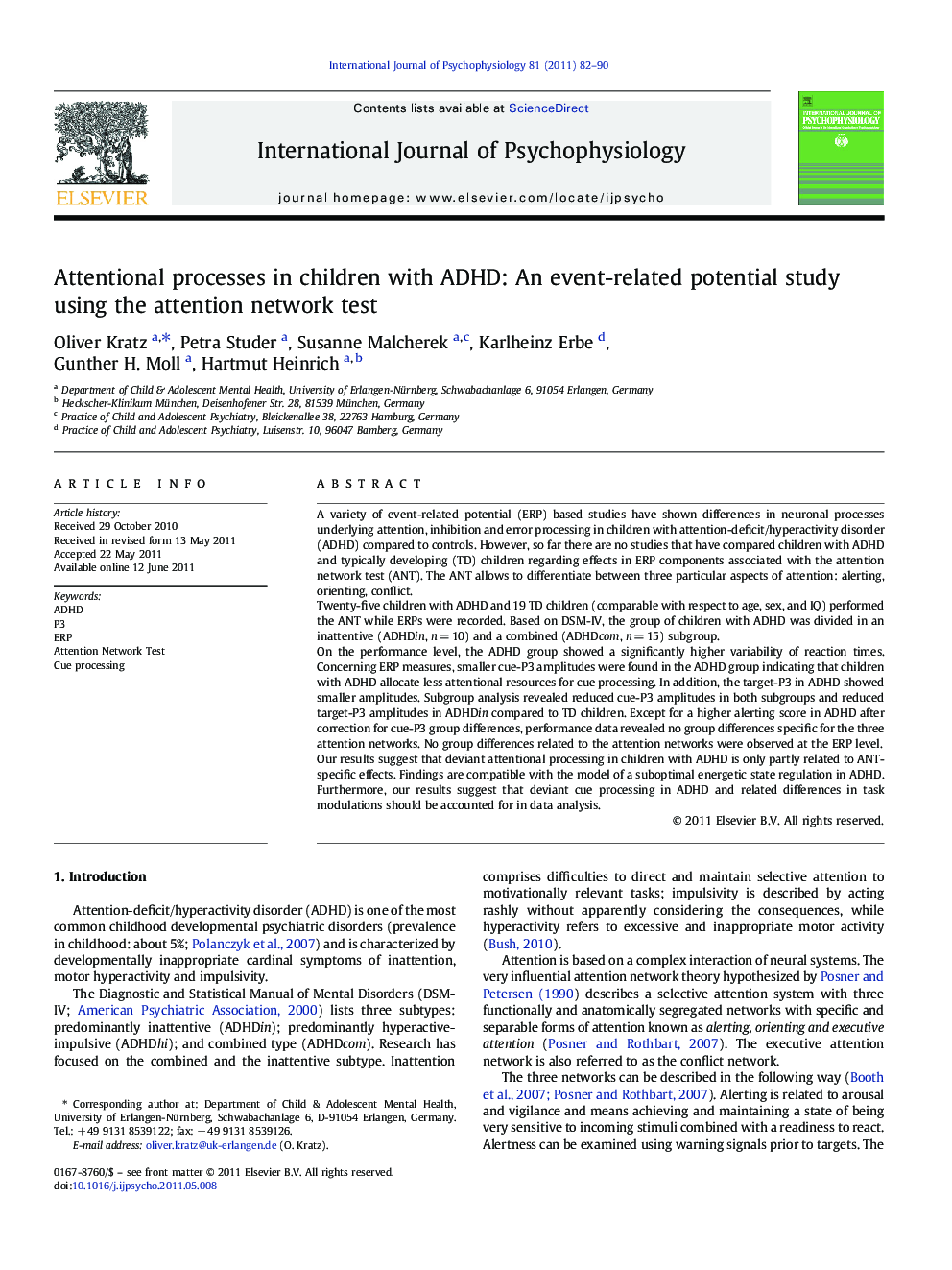 Attentional processes in children with ADHD: An event-related potential study using the attention network test