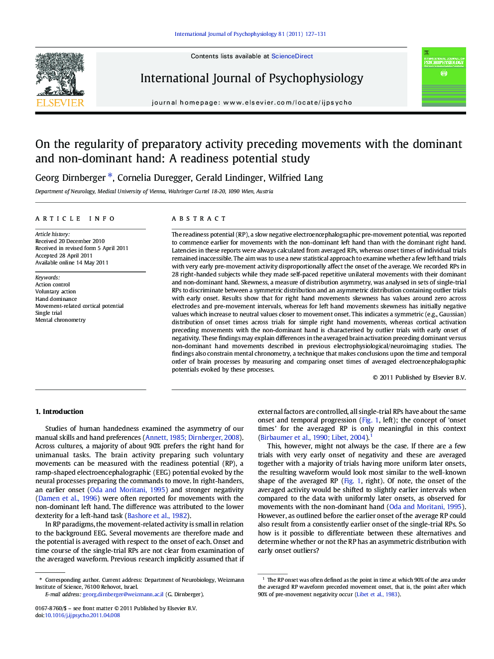 On the regularity of preparatory activity preceding movements with the dominant and non-dominant hand: A readiness potential study