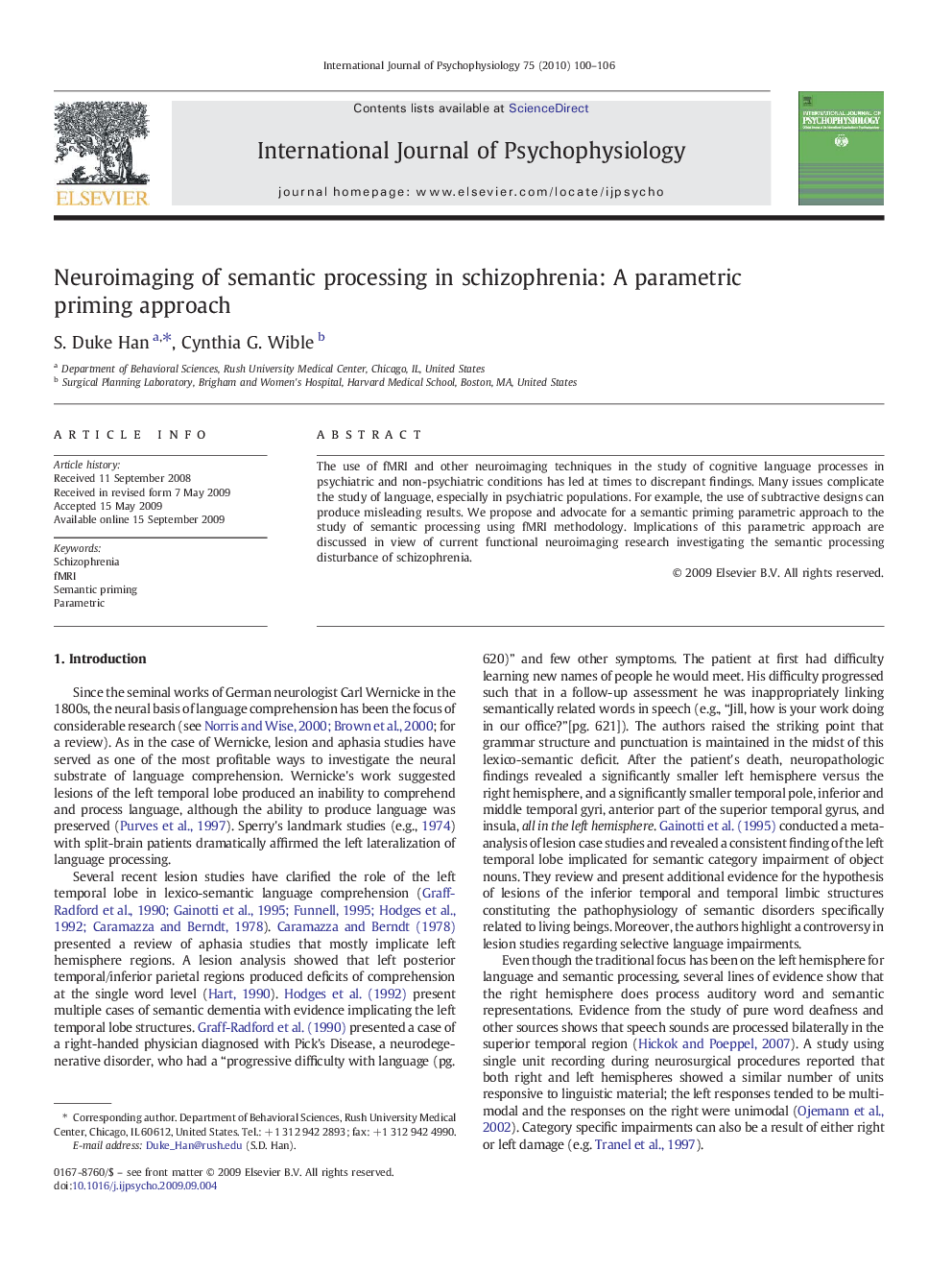 Neuroimaging of semantic processing in schizophrenia: A parametric priming approach