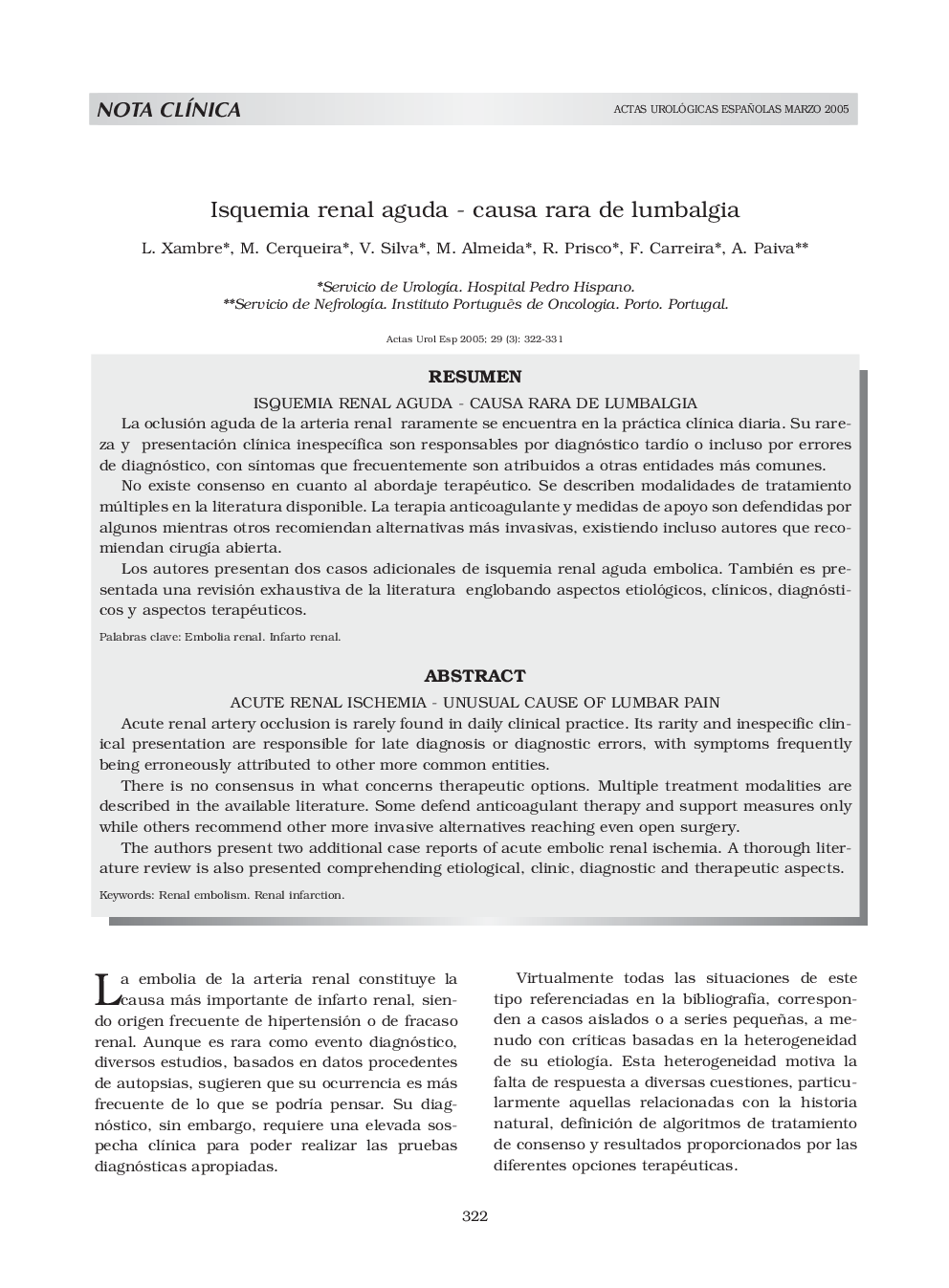 Isquemia renal aguda - causa rara de lumbalgia