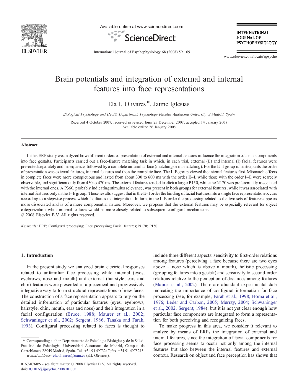 Brain potentials and integration of external and internal features into face representations