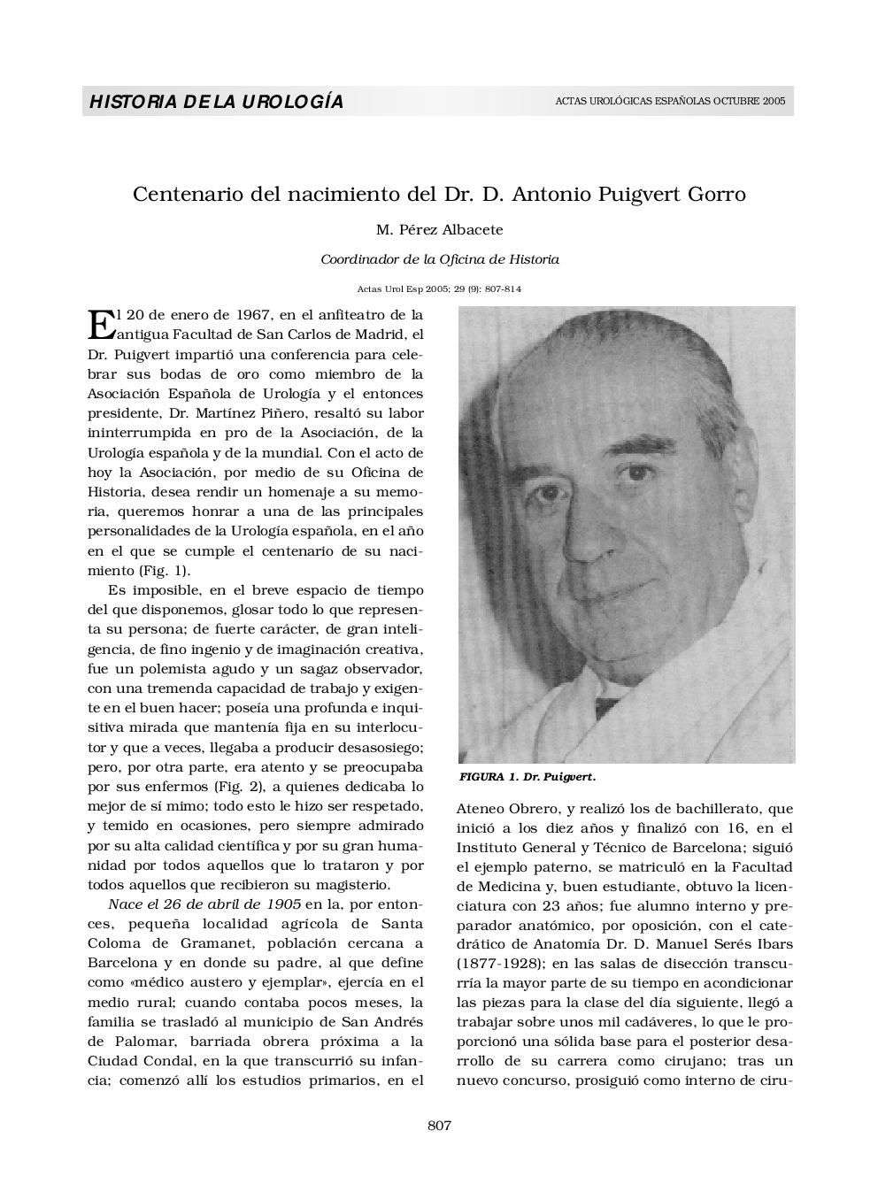 Centenario del nacimiento del Dr. D. Antonio Puigvert Gorro