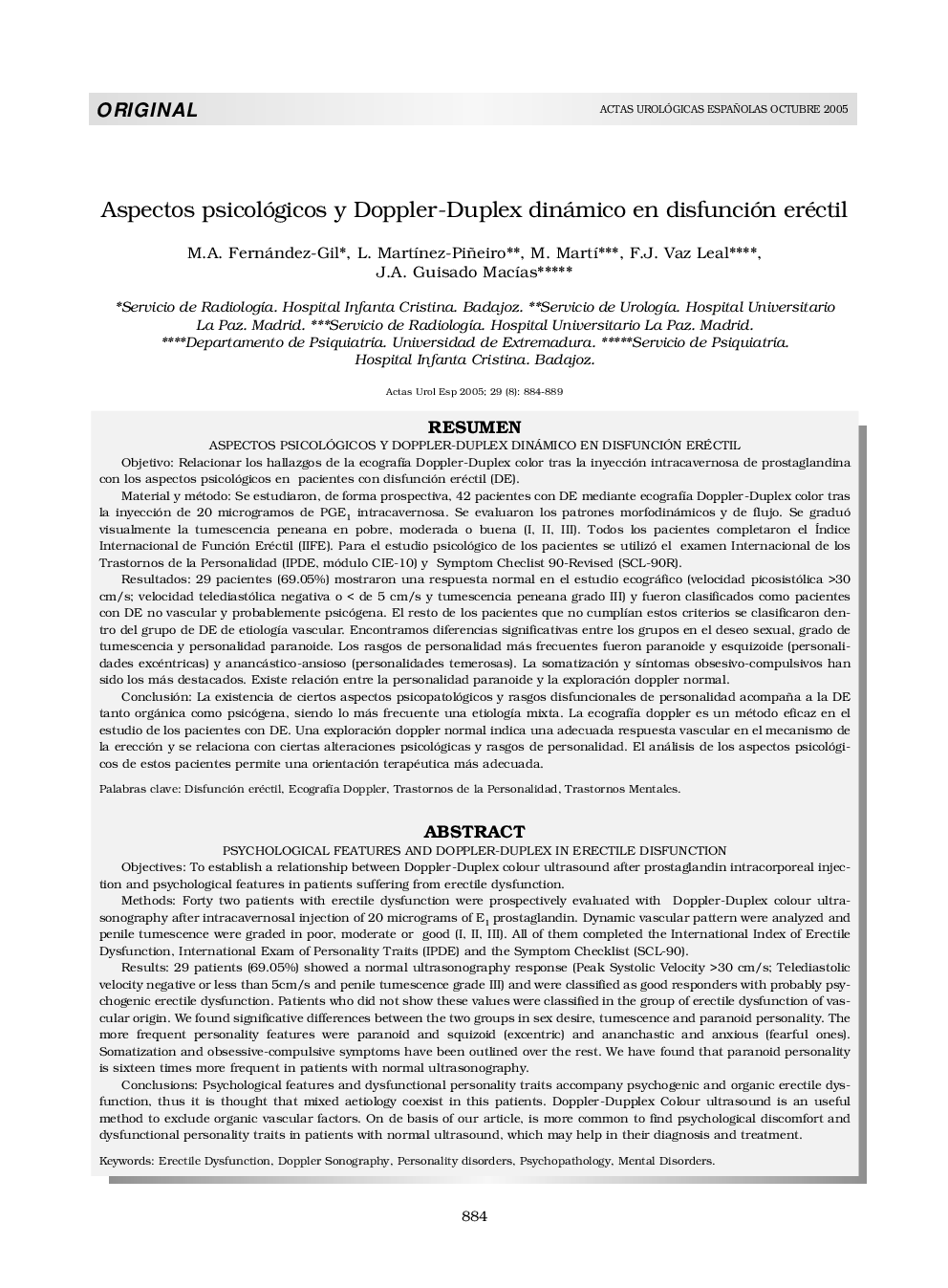 Aspectos psicológicos y Doppler-Duplex dinámico en disfunción eréctil