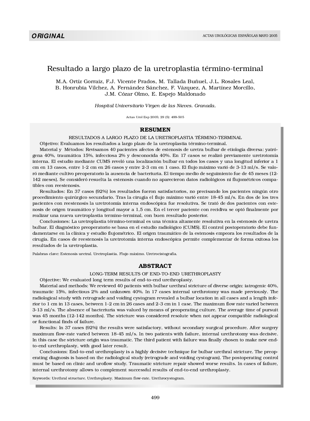 Resultado a largo plazo de la uretroplastia término-terminal